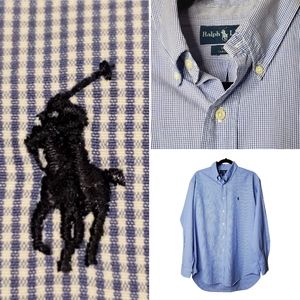 Ralph Lauren Blake Classic Fit Gingham Plaid Button Down Long Sleeve Shirt